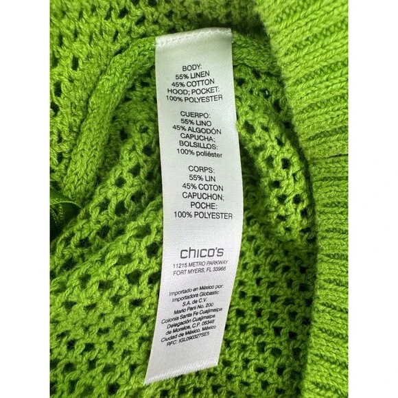 Zenergy by Chico's Crochet Knit Hooded Sweater Women's 0 Size Small Green - Picture 6 of 7